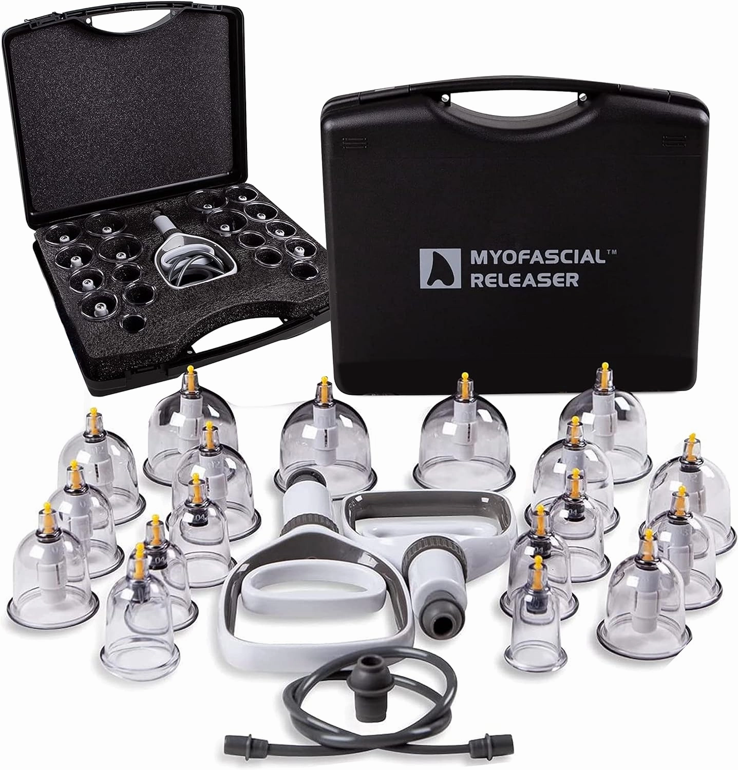 Myofascial Releaser Professional Cupping Therapy Set - 18 Multi-Sized Vacuum Cups with Two Hand Pumps and Detailed Cupping Book - Massage Cupping Set for Massage Therapists