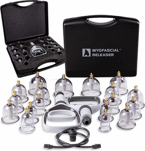 Myofascial Releaser Professional Cupping Therapy Set - 18 Multi-Sized Vacuum Cups with Two Hand Pumps and Detailed Cupping Book - Massage Cupping Set for Massage Therapists