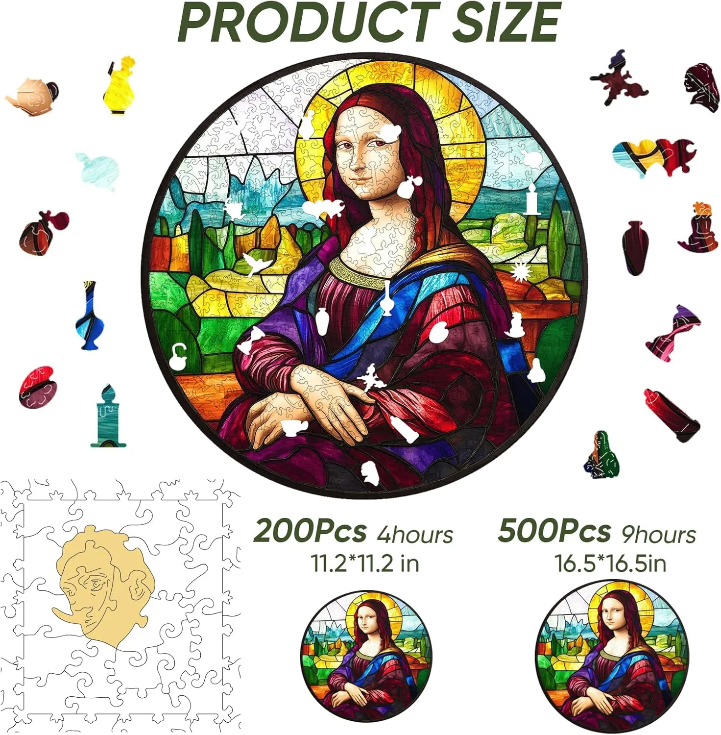 MYS AUR Mona Lisa Puzzles for Adults 500 Pieces, Fine Art Wooden Puzzles Collection Toy Jigsaw Puzzles Birthday Gifts Family Game 16.5"*16.5"