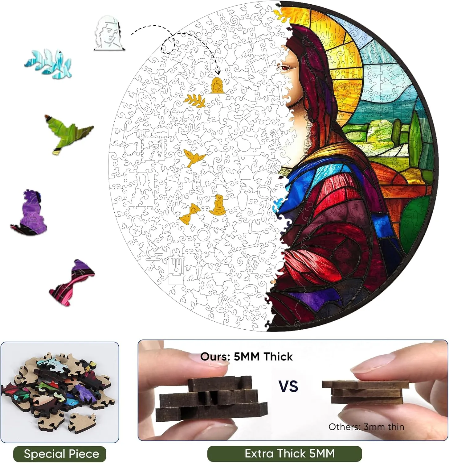 MYS AUR Mona Lisa Puzzles for Adults 500 Pieces, Fine Art Wooden Puzzles Collection Toy Jigsaw Puzzles Birthday Gifts Family Game 16.5"*16.5"