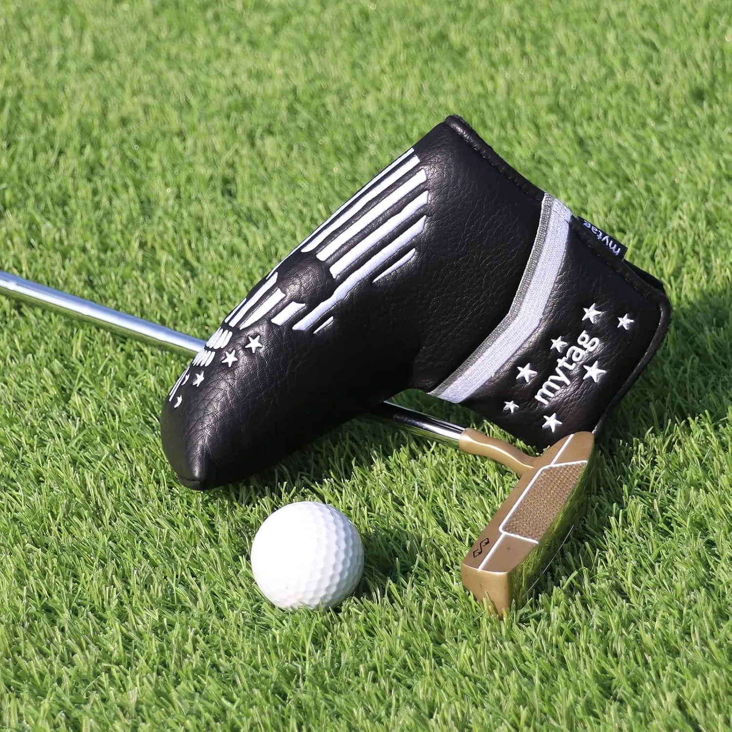 mytag Golf Skull Skeleton Head Cover Golf Club Black Leather Headcovers Set Fits Driver Fairway Wood Hybrid Utility Putter Iron Wedge Headcover