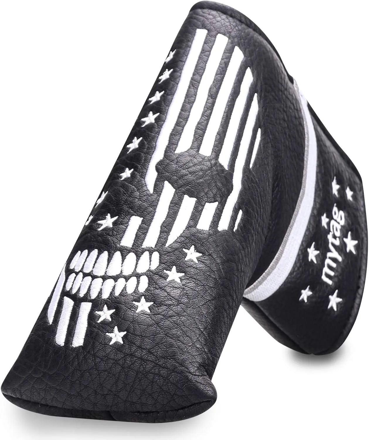 mytag Golf Skull Skeleton Head Cover Golf Club Black Leather Headcovers Set Fits Driver Fairway Wood Hybrid Utility Putter Iron Wedge Headcover