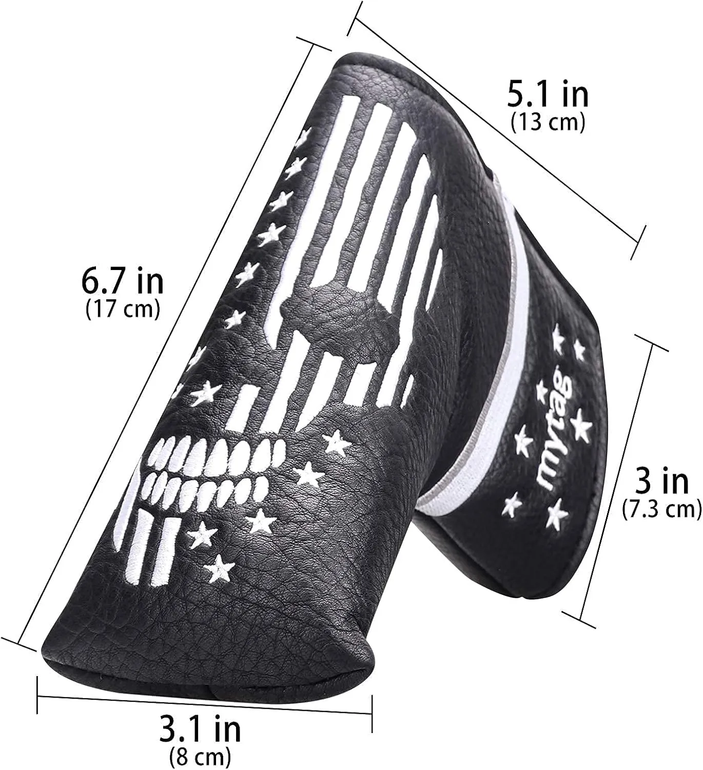 mytag Golf Skull Skeleton Head Cover Golf Club Black Leather Headcovers Set Fits Driver Fairway Wood Hybrid Utility Putter Iron Wedge Headcover