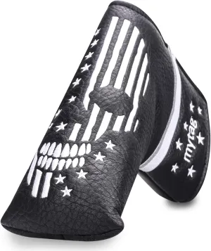 mytag Golf Skull Skeleton Head Cover Golf Club Black Leather Headcovers Set Fits Driver Fairway Wood Hybrid Utility Putter Iron Wedge Headcover