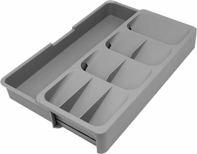 nebxazw AZSJEPCD Kitchen Drawer Organizer Tray, Expandable Utensil Tray, Compact Plastic Storage Organisation for Spoons, Grey, Minimalist Style, Flatware Organizers