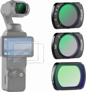 NEEWER Magnetic ND Filter Set Compatible with DJI Osmo Pocket 3 Creator Combo Accessories, Variable Neutral Density ND2-32 CPL Polarizing Black Mist Diffusion 1/4 Effect Filter, 2 Screen Protectors