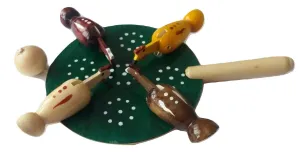 New wooden chicken pecking toy hen eating seeds handmade lathed toy (Green)