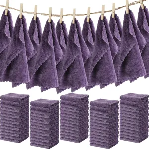Newwiee 100 Pcs Washcloths Bulk Quick Drying Bathroom Wash Clothes 12 x 12 Inch Face Towels Microfiber Soft Hand Towel for Your Body Spa Fingertip(Dark Purple)