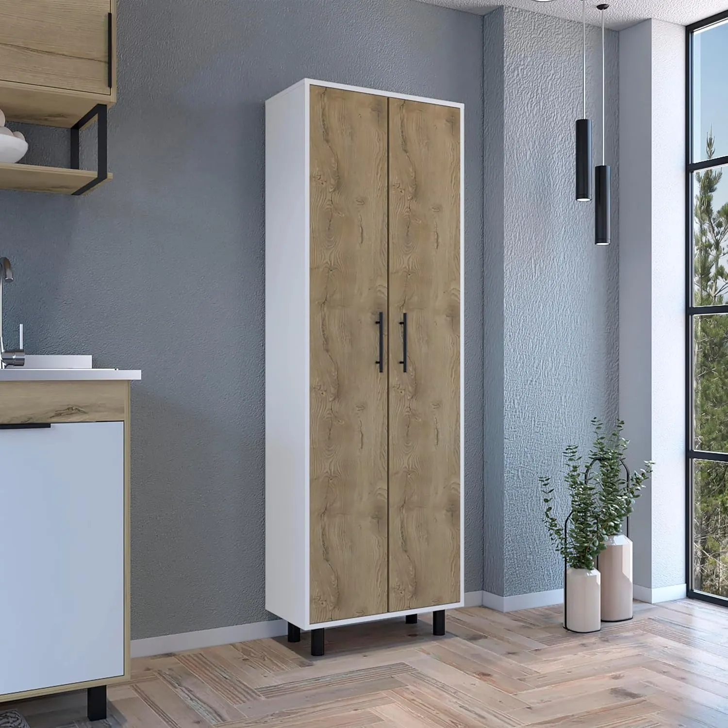 NicBex Modern Storage Cabinet Freestanding Kitchen Pantry Cabinet Multi Storage Manacor with 5 Shelves Large Storage Space for Kitchen, Dining Room, Living Room, Beige, Richard-SSB-00028-LWJ