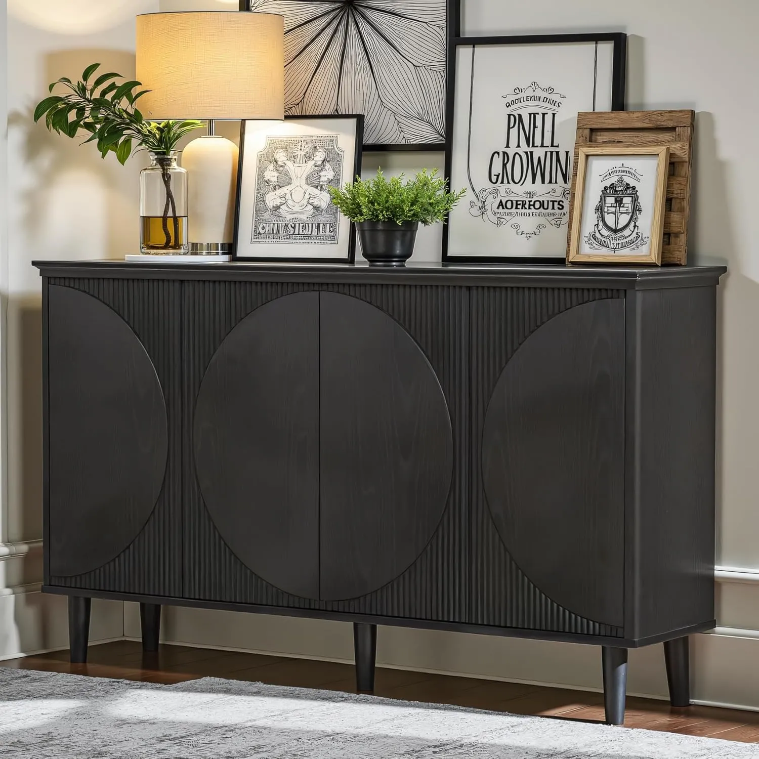 NicBex Sideboard Buffet Cabinet with Storage Modern Coffee Bar Kitchen Storage Cabinet with Doors and Shelves Console Table for Living Room and Kitchen, 59.44”W x 14.17”D x 33.85”H, Black