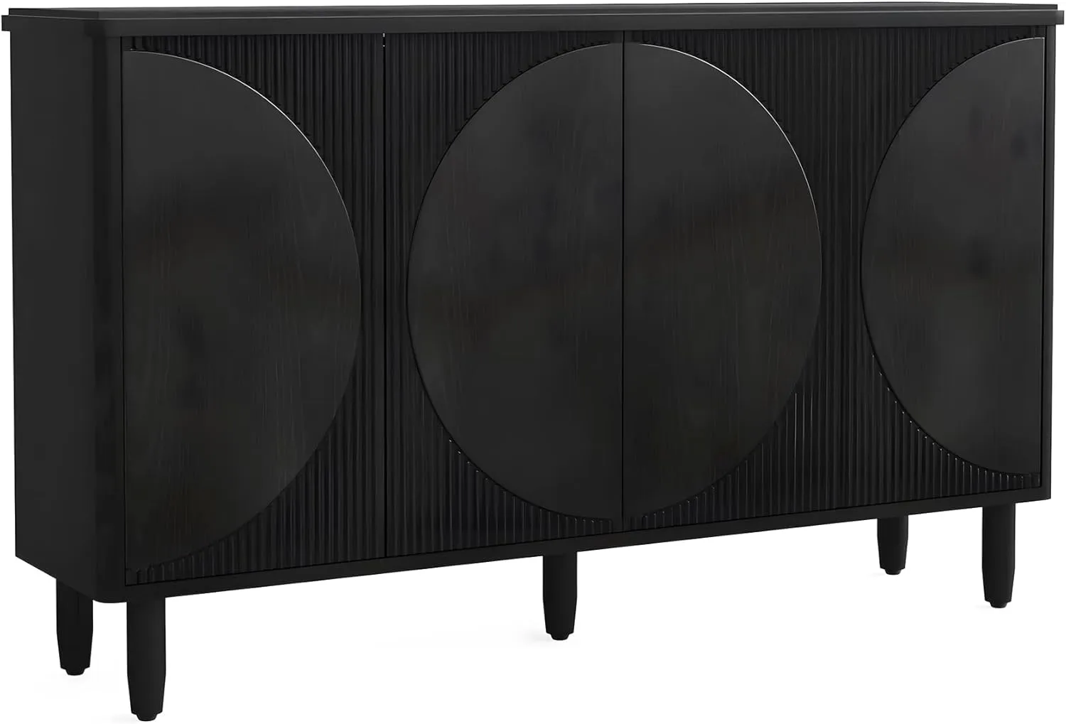 NicBex Sideboard Buffet Cabinet with Storage Modern Coffee Bar Kitchen Storage Cabinet with Doors and Shelves Console Table for Living Room and Kitchen, 59.44”W x 14.17”D x 33.85”H, Black