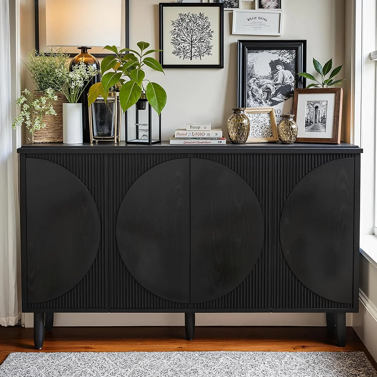 NicBex Sideboard Buffet Cabinet with Storage Modern Coffee Bar Kitchen Storage Cabinet with Doors and Shelves Console Table for Living Room and Kitchen, 59.44”W x 14.17”D x 33.85”H, Black