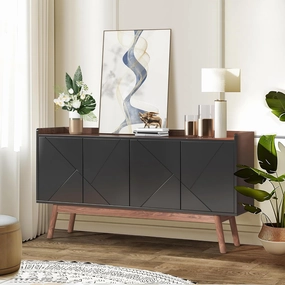 NicBex Modern Sideboard Buffet Cabinet with Storage Kitchen Storage Cabinet with Doors and Shelves Console Table for Living Room,Kitchen, 55.11”W x 55.11”D x 31.49”H, Black Brown