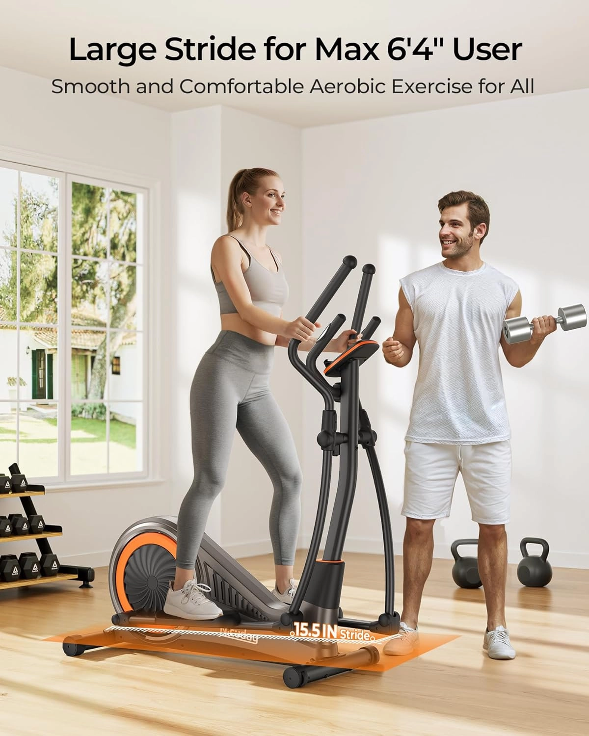 Niceday Elliptical Machine, Elliptical Exercise Machine for Home with Hyper-Quiet Magnetic Driving System, Elliptical Trainer with 15.5IN-18IN Stride, 16 Resistance Levels, 400LBS Loading Capacity