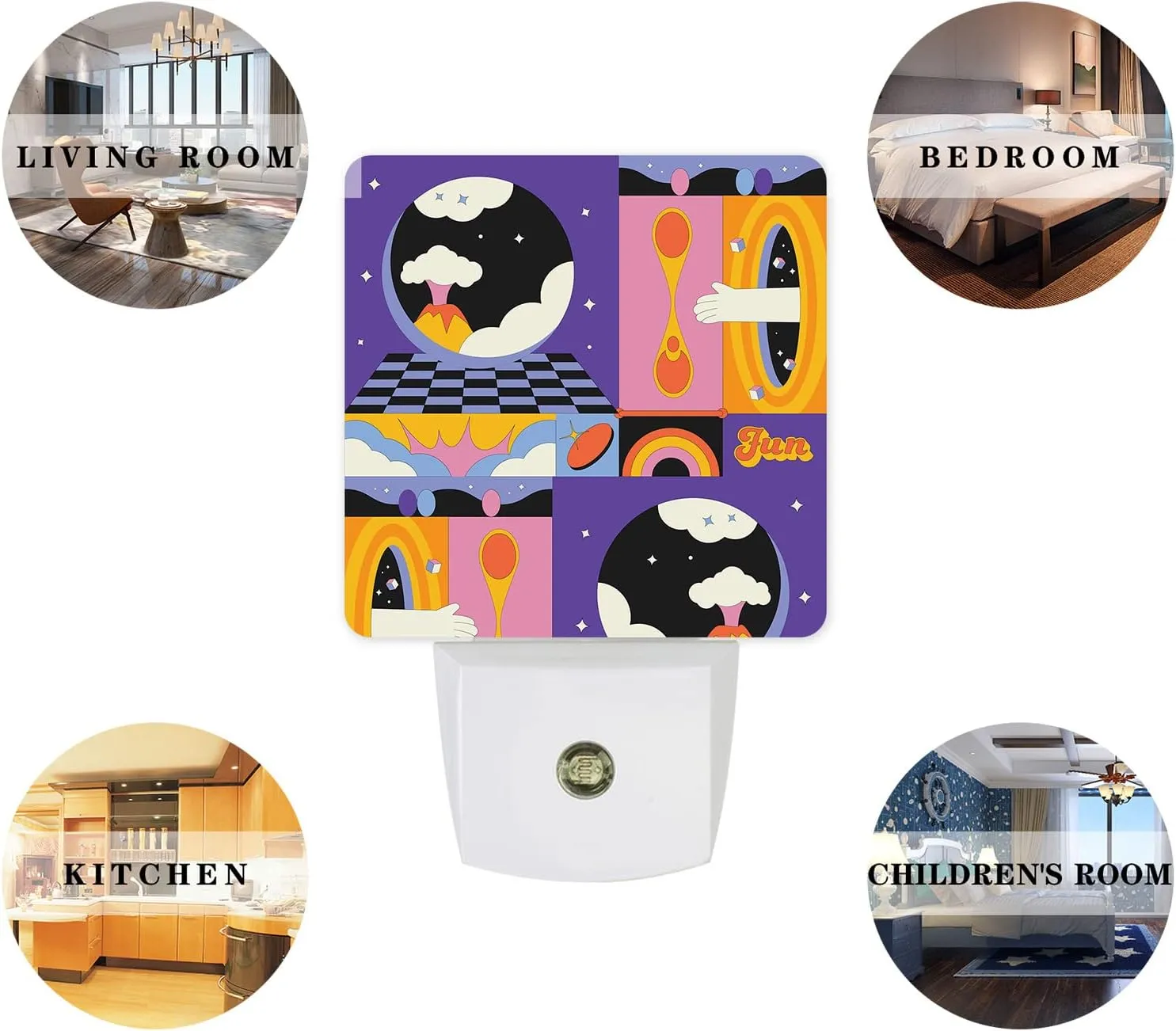 Night Light for Kids, Funny Dream Volcano Cartoon Square Geometric Color Block LED Night Light Plug into Wall with Light Sensors Dusk to Dawn, Nightlight for Children Girls Room Nursery Stair Hallway