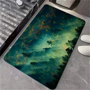 Non-Slip Diatomite Bath Mat, Fast Drying Super Absorbent Floor Mat with Mountain Design for Bathroom & Kitchen(Misty Forest Morning,17x27.5Inch (43 * 70cm))
