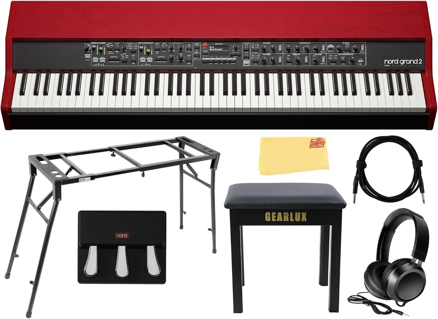 Nord Grand 2 88-Key Stage Piano Bundle with Nord Triple Pedal 2, Adjustable Stand, Bench, Headphones, Instrument Cable, and Austin Bazaar Polishing Cloth