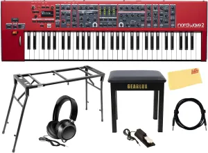 Nord Wave 2 61-Key Performance Synthesizer Bundle with Adjustable Stand, Bench, Sustain Pedal, Headphones, Instrument Cable, and Austin Bazaar Polishing Cloth
