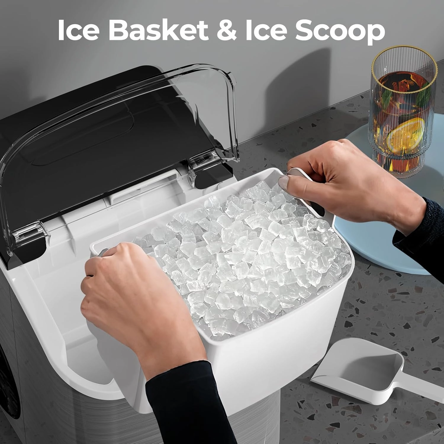 Nugget Ice Makers Countertop with Soft Chewable Pellet Ice, 7 Mins Ice Making, 35.5Lbs/24Hrs, Pebble Ice Maker Machine with Self-Cleaning/Ice Basket/Ice Scoop for Home/Office/Bar, Silver