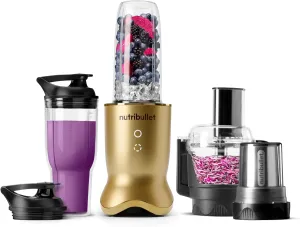 nutribullet® Ultra Plus  3-1 Compact Kitchen System, 1200W Kitchen System with Blender, Food Processor, and Coffee and Spice Grinder, 32oz and 24oz Blending Cups, 2-Cup Food Processor, Brass