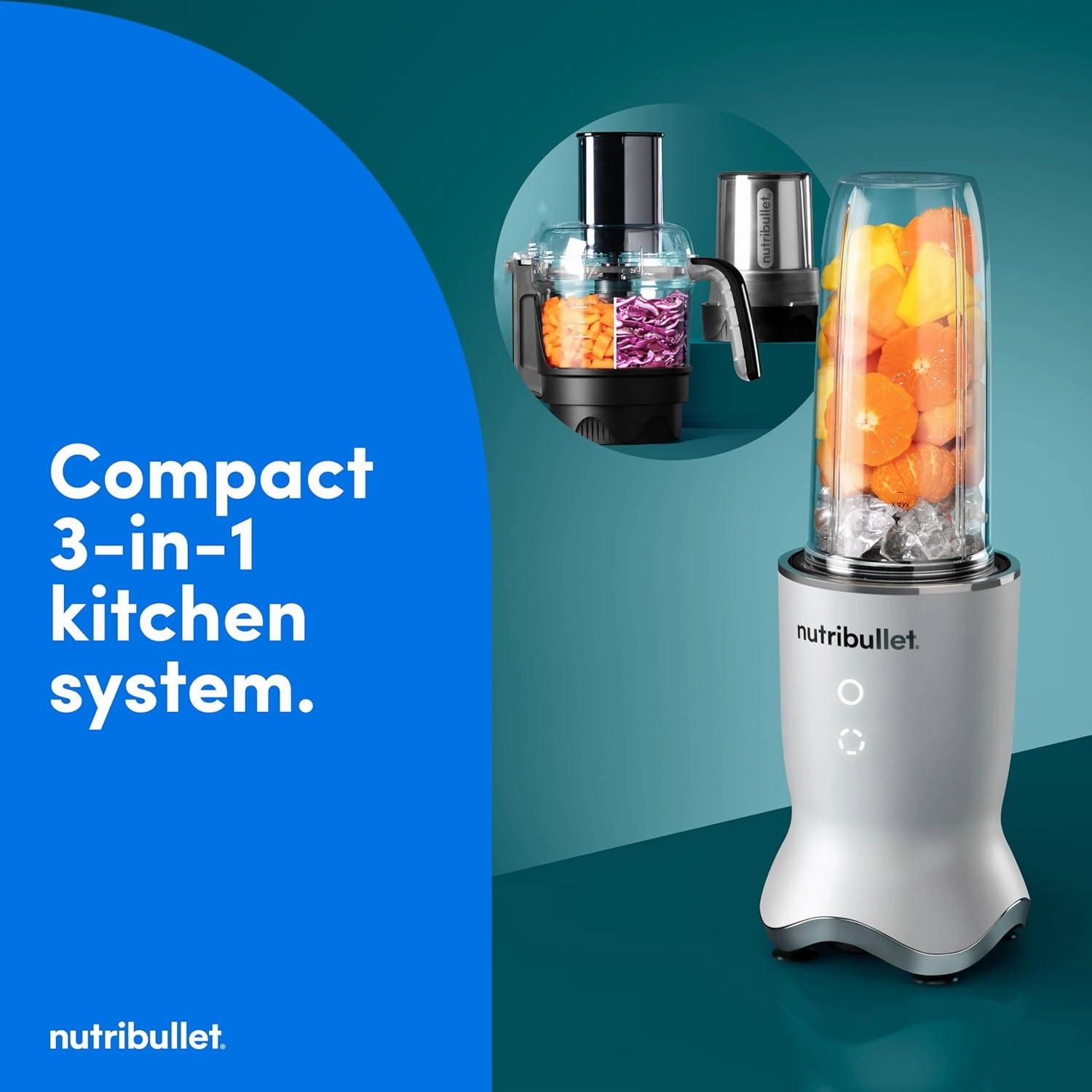 nutribullet® Ultra Plus  3-1 Compact Kitchen System, 1200W Kitchen System with Blender, Food Processor, and Coffee and Spice Grinder, 32oz and 24oz Blending Cups, 2-Cup Food Processor, Pearl White