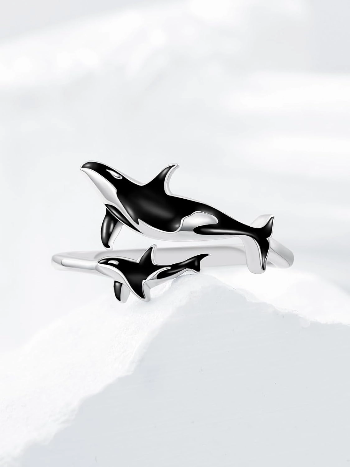 Ocean Open Ring 925 Sterling Silver Orca/Killer Whale/Shark/Manta Ray Adjustable Ring Animal Lovers Jewelry Ocean Gift for Friend/Daughter/Mother, Size 7