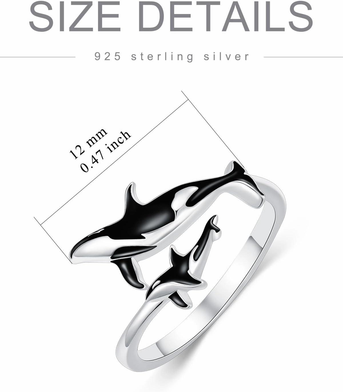 Ocean Open Ring 925 Sterling Silver Orca/Killer Whale/Shark/Manta Ray Adjustable Ring Animal Lovers Jewelry Ocean Gift for Friend/Daughter/Mother, Size 7