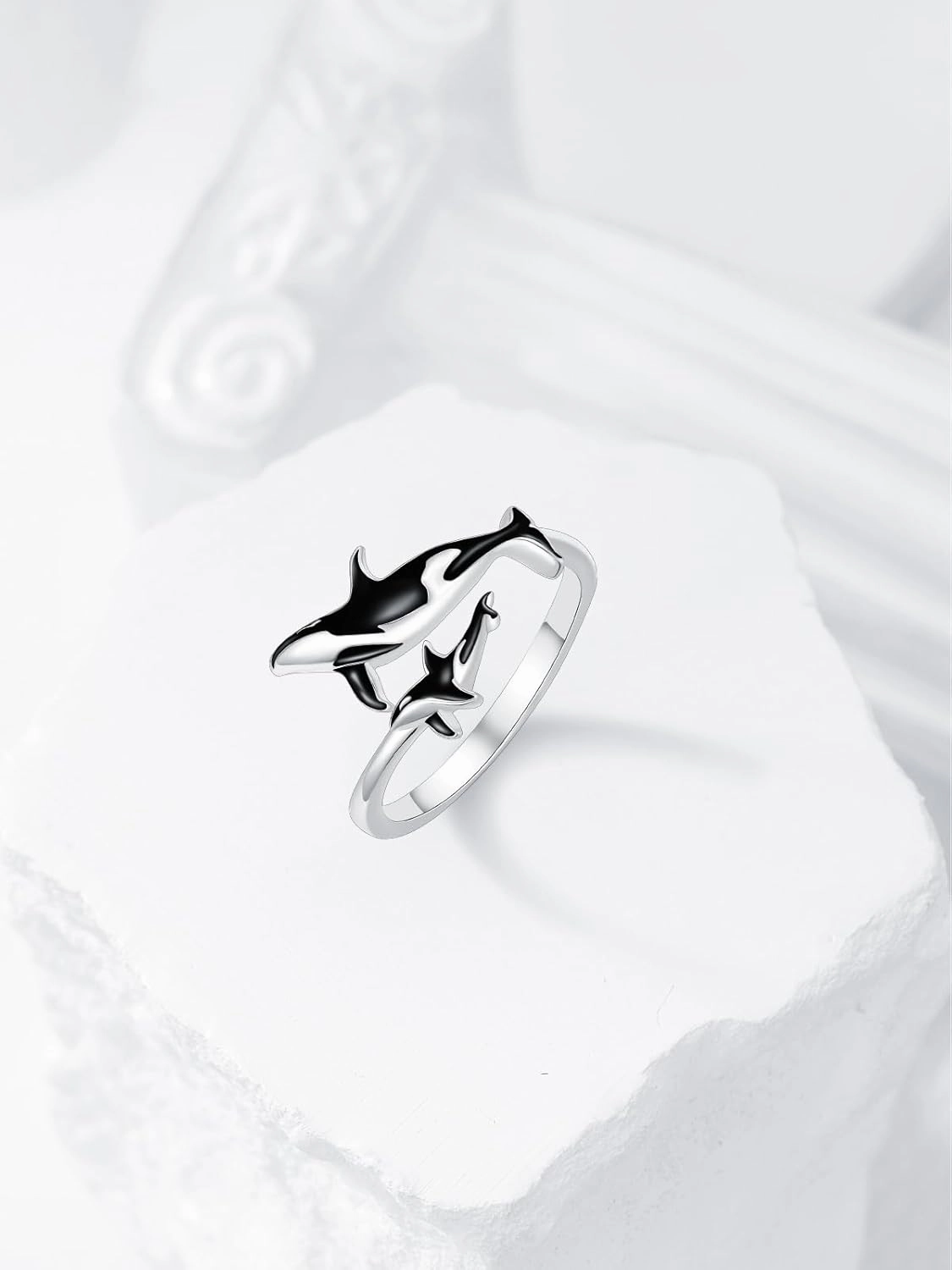 Ocean Open Ring 925 Sterling Silver Orca/Killer Whale/Shark/Manta Ray Adjustable Ring Animal Lovers Jewelry Ocean Gift for Friend/Daughter/Mother, Size 7