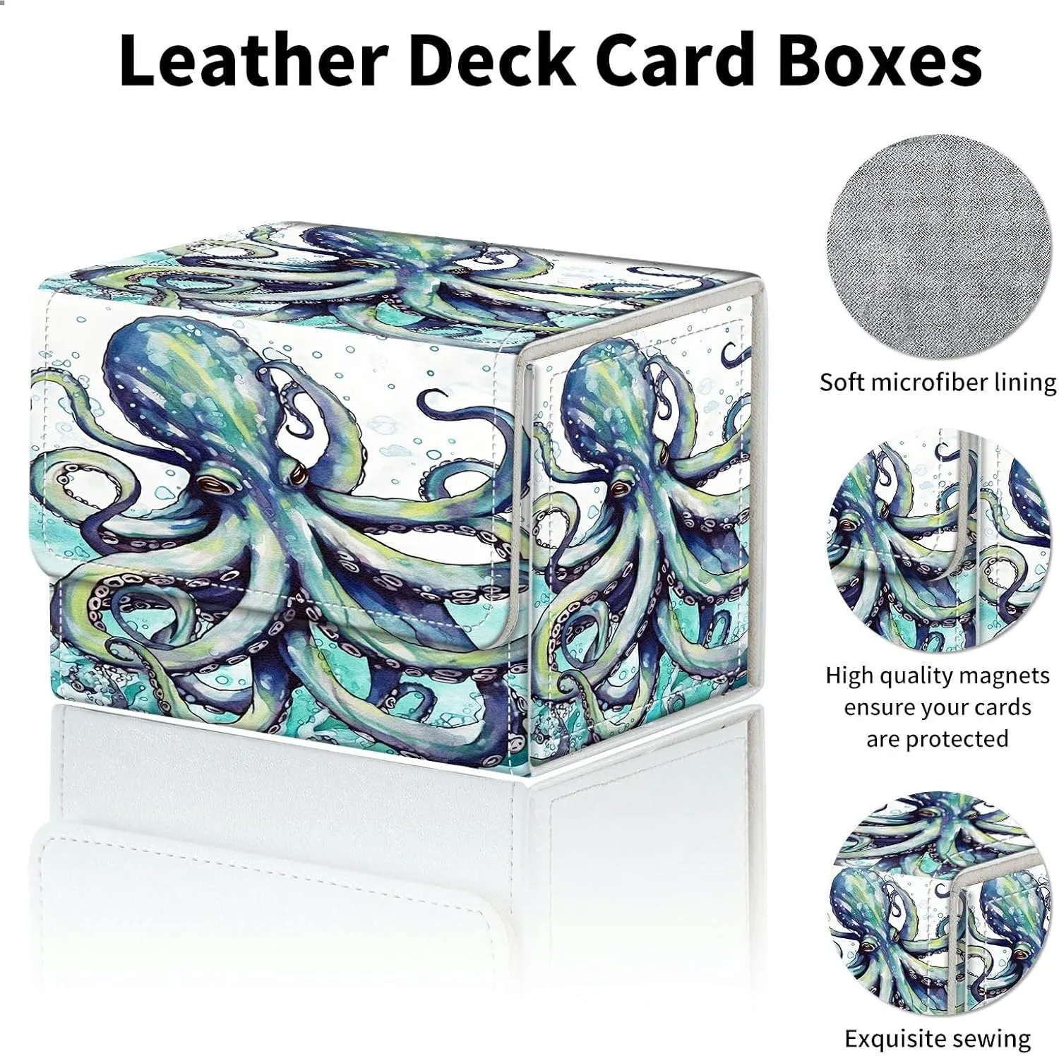 Octopus Card Deck Box Organizer, 100  Sleeved Cards Deck Case For Trading Cards, Leather Magnetic Closure Commander Deck Box Holds Magnetic Card Storage Box Fits for MTG TCG CCG