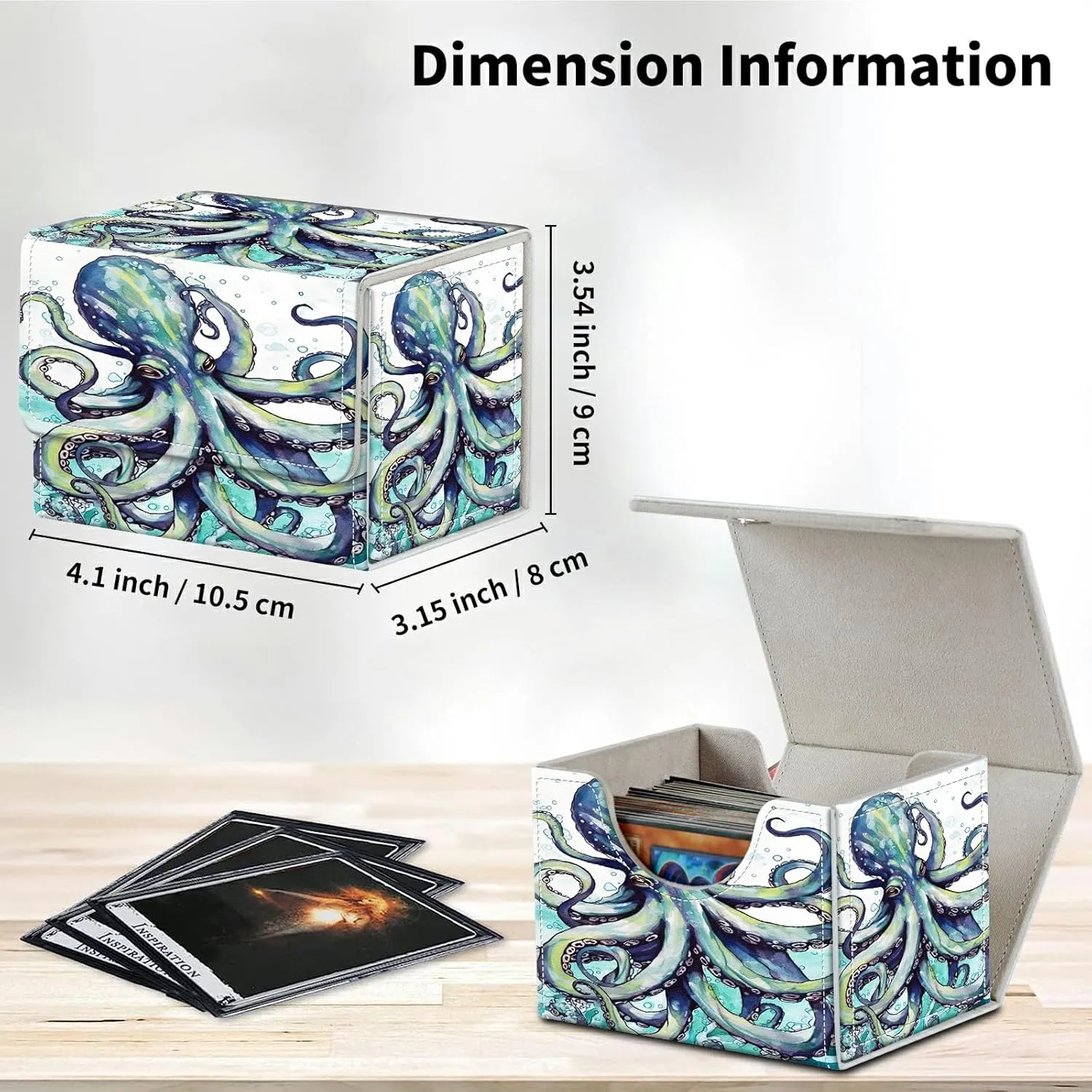 Octopus Card Deck Box Organizer, 100  Sleeved Cards Deck Case For Trading Cards, Leather Magnetic Closure Commander Deck Box Holds Magnetic Card Storage Box Fits for MTG TCG CCG