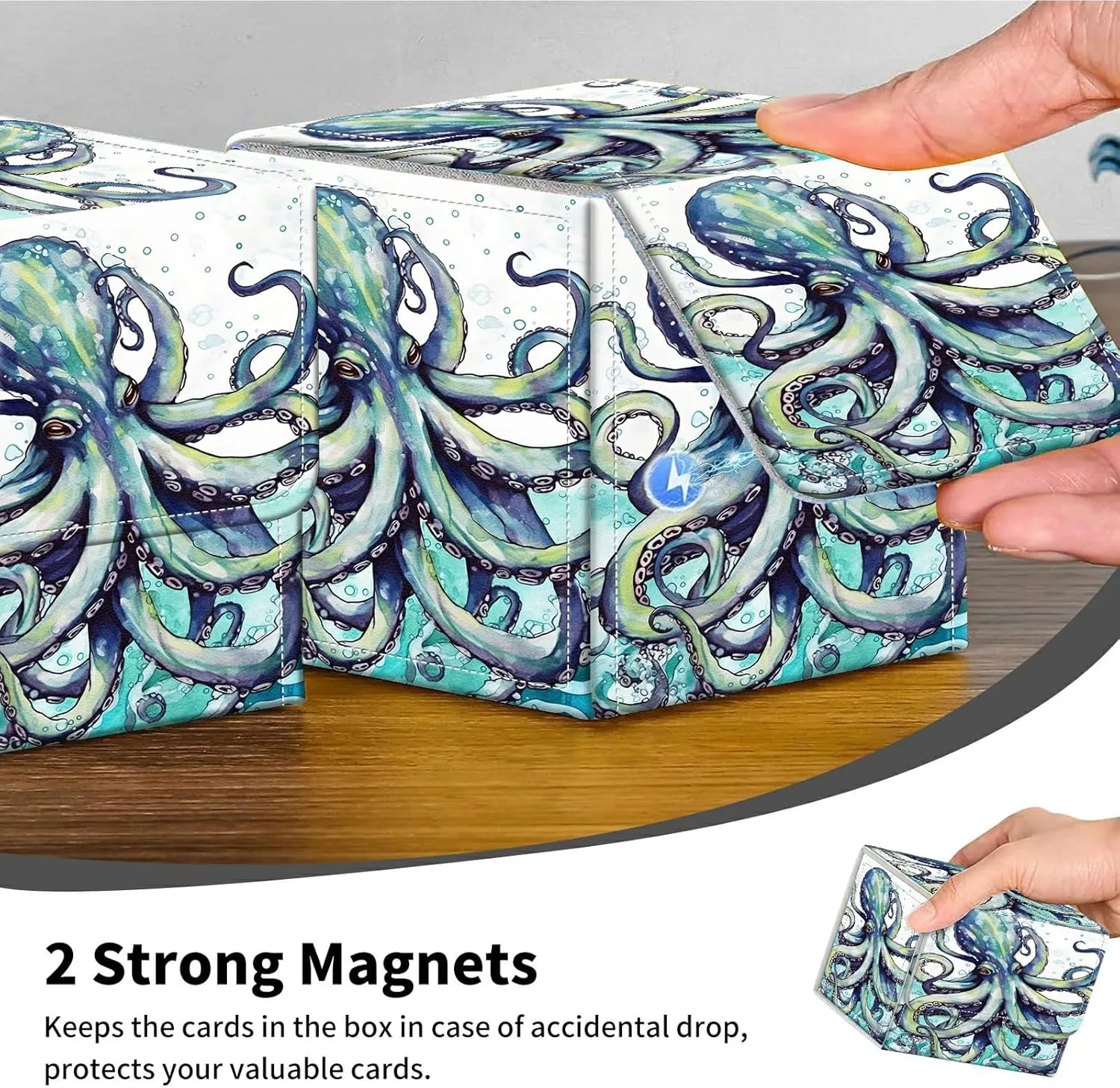 Octopus Card Deck Box Organizer, 100  Sleeved Cards Deck Case For Trading Cards, Leather Magnetic Closure Commander Deck Box Holds Magnetic Card Storage Box Fits for MTG TCG CCG