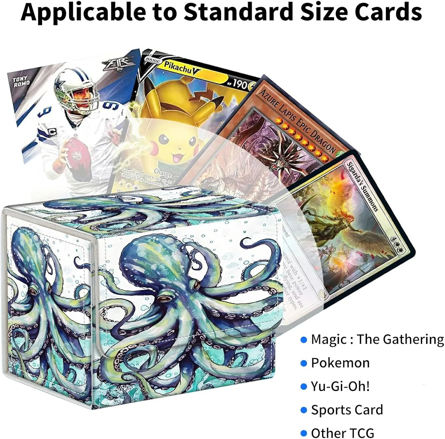 Octopus Card Deck Box Organizer, 100  Sleeved Cards Deck Case For Trading Cards, Leather Magnetic Closure Commander Deck Box Holds Magnetic Card Storage Box Fits for MTG TCG CCG