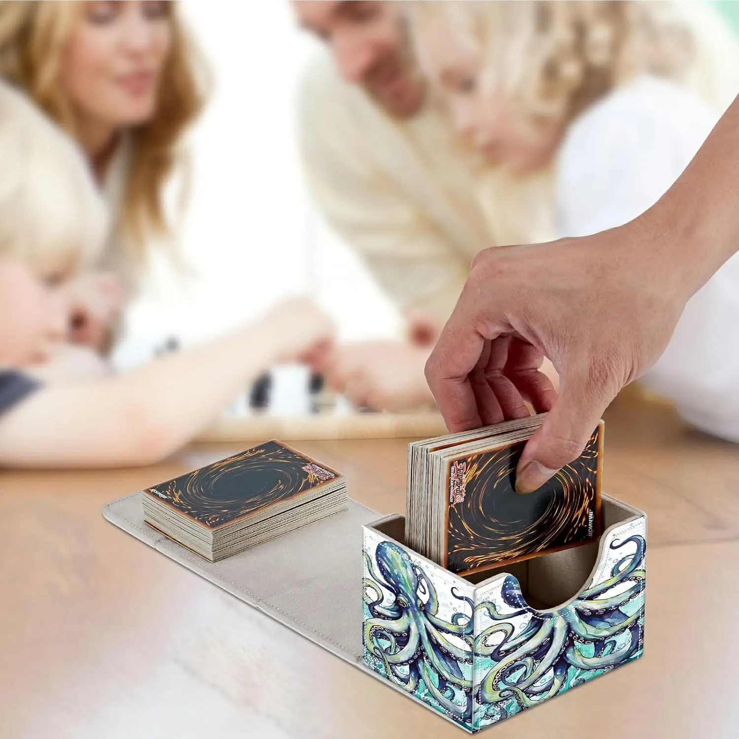 Octopus Card Deck Box Organizer, 100  Sleeved Cards Deck Case For Trading Cards, Leather Magnetic Closure Commander Deck Box Holds Magnetic Card Storage Box Fits for MTG TCG CCG