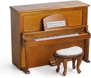 Odoria Dollhouse Upright Piano Miniature: 1/12 Scale Digital Piano with Bench for Figures Model - Mini Vintage Musical Instruments Wood Retro Antique Brown