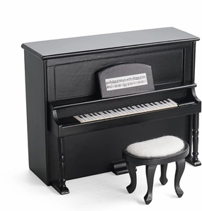 Odoria Dollhouse Upright Piano Miniature: 1/12 Scale Digital Piano with Bench for Figures Model - Mini Vintage Musical Instruments Wood Retro Antique Black