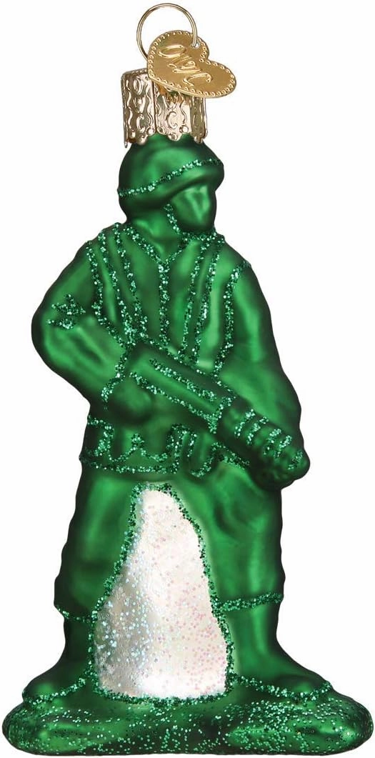 Old World Christmas Glass Blown Ornament for Christmas Tree, Green Army Man