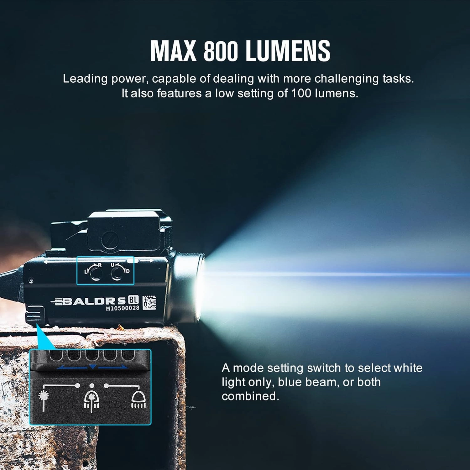 OLIGHT Baldr S Blue Beam 800 Lumens Magnetic USB Rechargeable Tactical Flashlight with White LED Combo, Compact Rail Mounted Light with 1913 or GL Rail, Battery Included (Black)