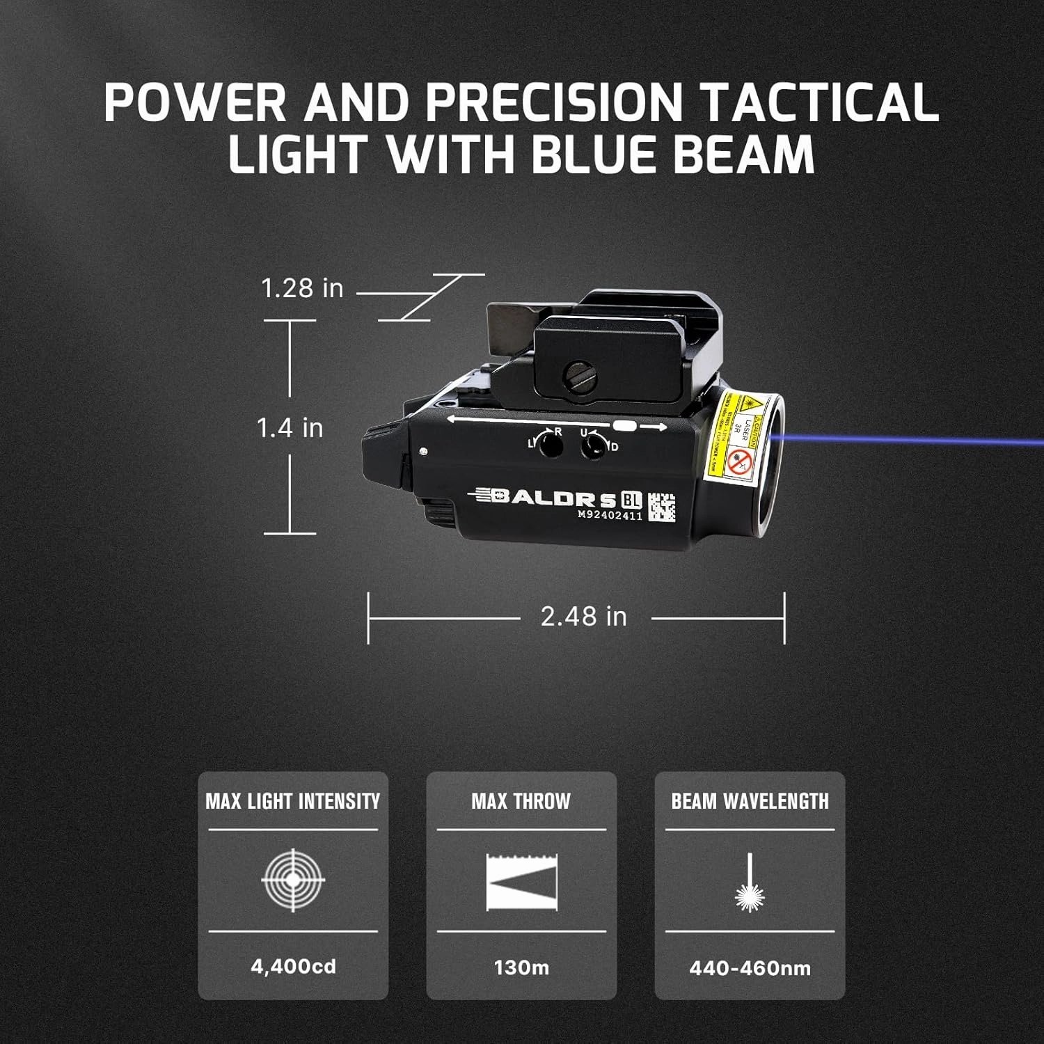 OLIGHT Baldr S Blue Beam 800 Lumens Magnetic USB Rechargeable Tactical Flashlight with White LED Combo, Compact Rail Mounted Light with 1913 or GL Rail, Battery Included (Black)