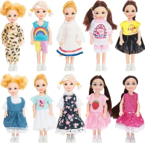 ONEST 10 Sets 5 Inch Mini Dolls with Doll Clothes Party Grown Outfits Doll Accessories for Kids