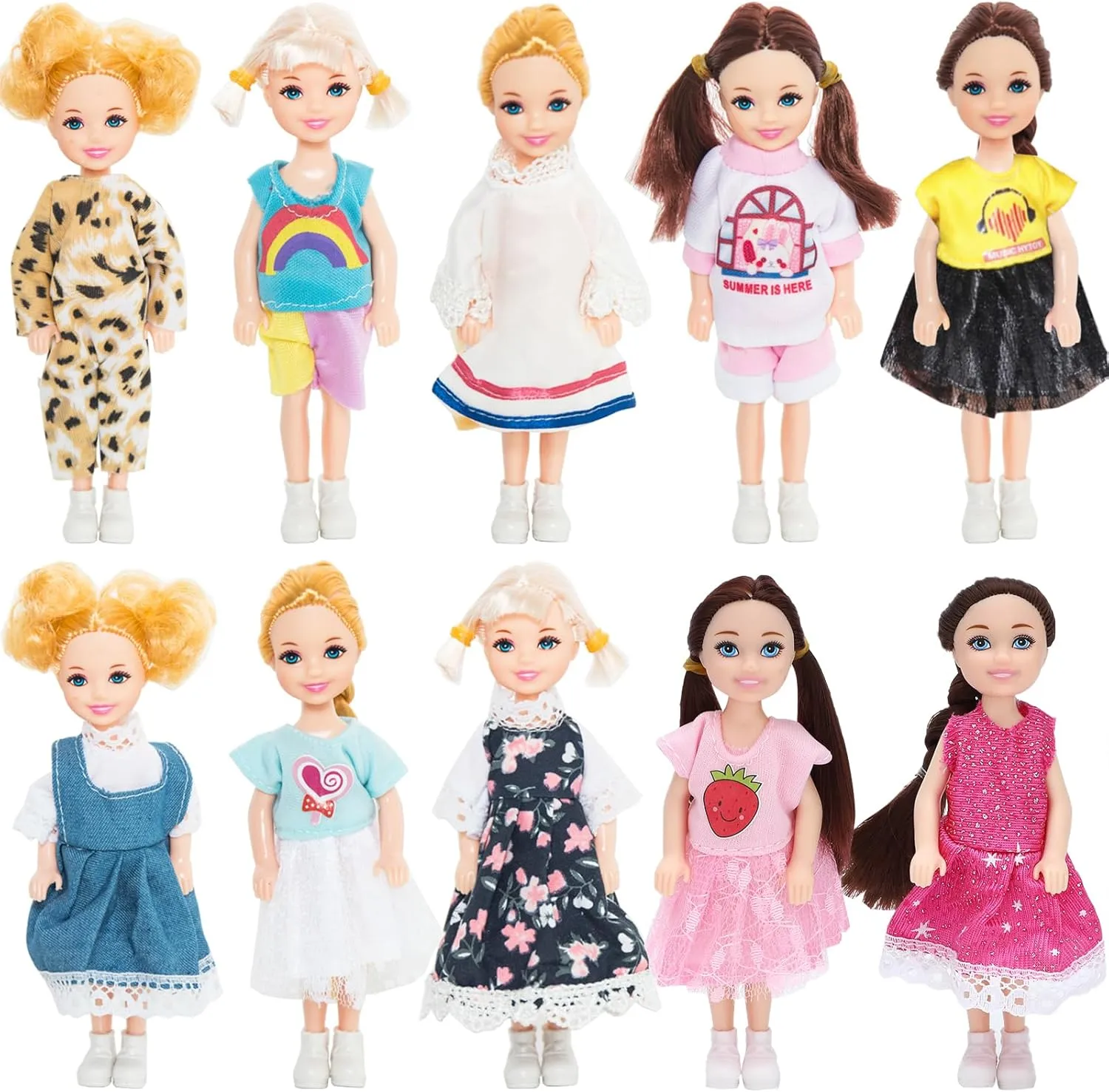 ONEST 10 Sets 5 Inch Mini Dolls with Doll Clothes Party Grown Outfits Doll Accessories for Kids