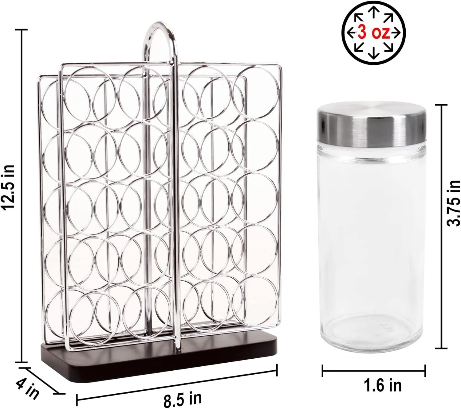 Orii 20 Jar Chrome Wire Spice Rack with Bamboo Base | Includes Silicone Funnel | 160 Preprinted   20 Blank Spice Labels Included | Compact and Minimalistic Kitchen Pantry Spice Organizer Rack