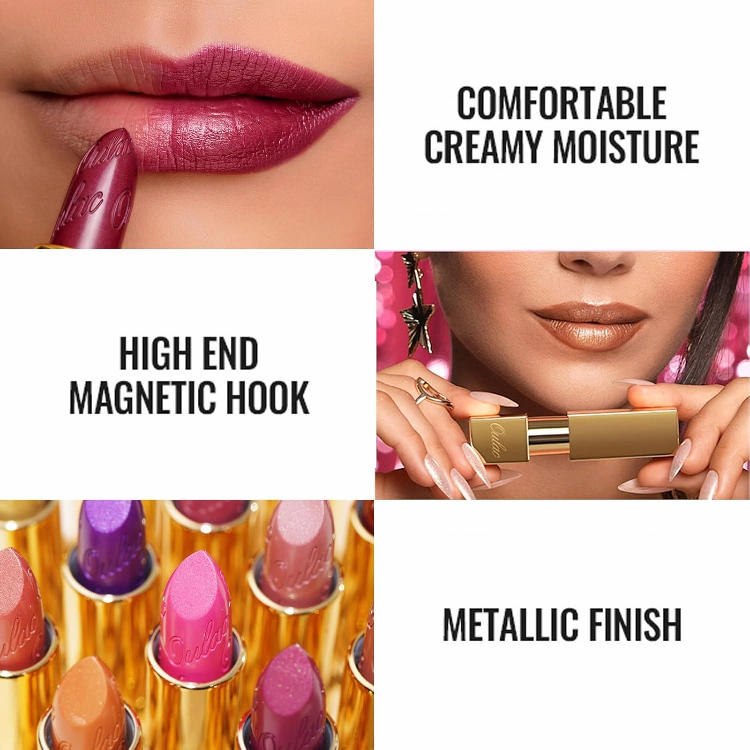Oulac Metallic Light Pink & Sheer Lipstick Set - 2PCS Vegan Lightweight Hydrating Formula with High Impact Lip Color for Full Coverage Lip Makeup, Christmas Gifts for Women, 13 27