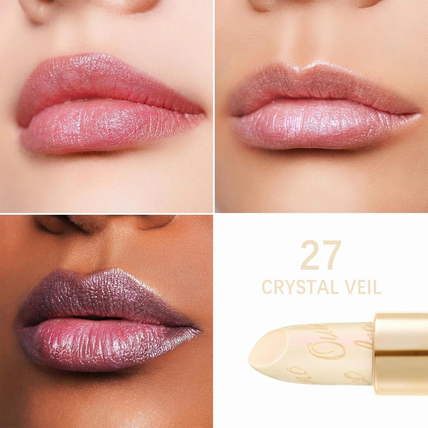 Oulac Metallic Light Pink & Sheer Lipstick Set - 2PCS Vegan Lightweight Hydrating Formula with High Impact Lip Color for Full Coverage Lip Makeup, Christmas Gifts for Women, 13 27