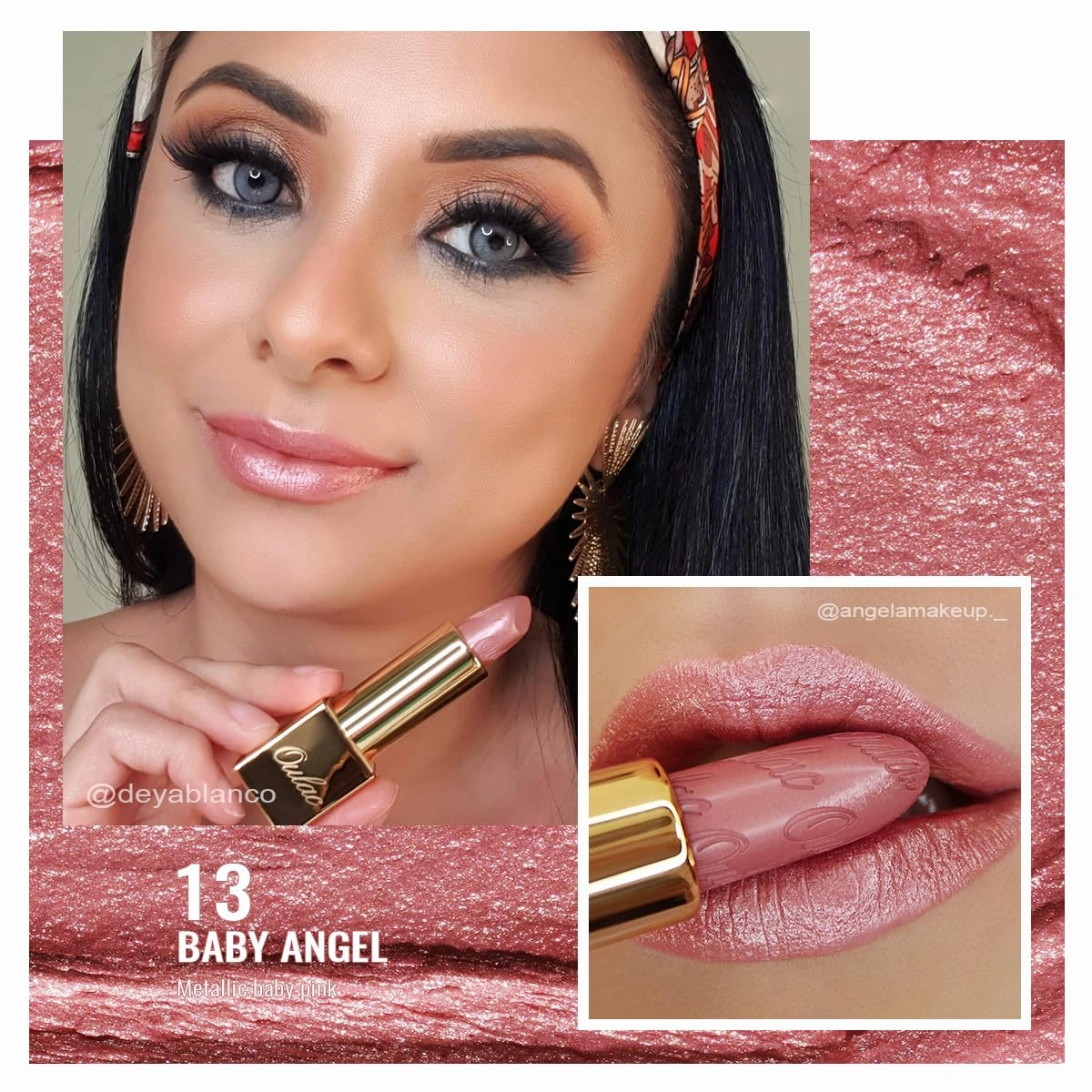 Oulac Metallic Light Pink & Sheer Lipstick Set - 2PCS Vegan Lightweight Hydrating Formula with High Impact Lip Color for Full Coverage Lip Makeup, Christmas Gifts for Women, 13 27