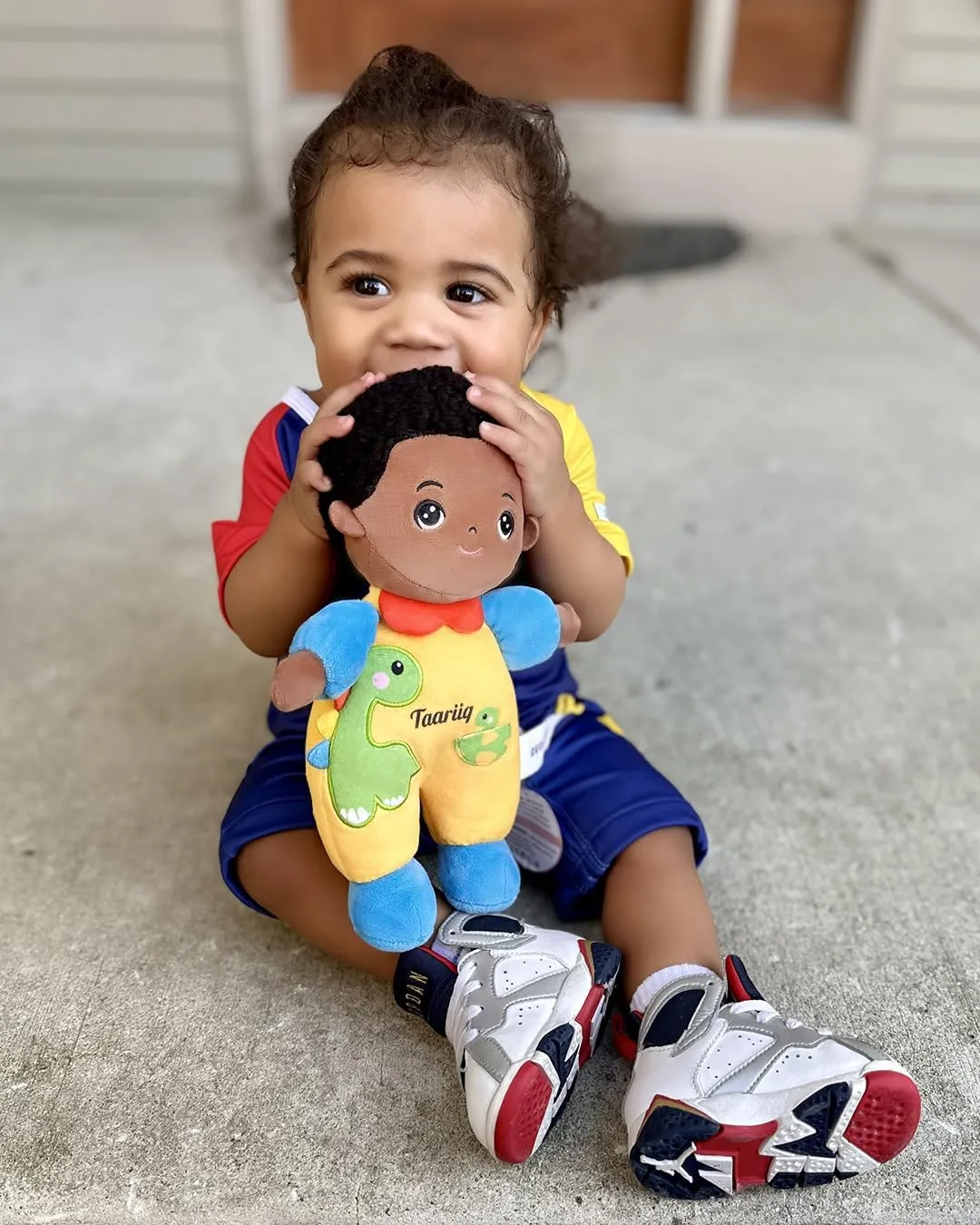 OUOZZZ Soft Black Baby Boy Doll- My Buddy Doll Birthday Gifts for Boys Plush Dinosaur Toy for Toddlers Little Kids Infants Big Brother