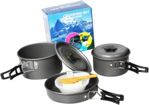 Outdoor Cooking Equipment 2-3 Person Camping Cookware Kit Folding Pot Grill Utensils for Easy Camping Meals