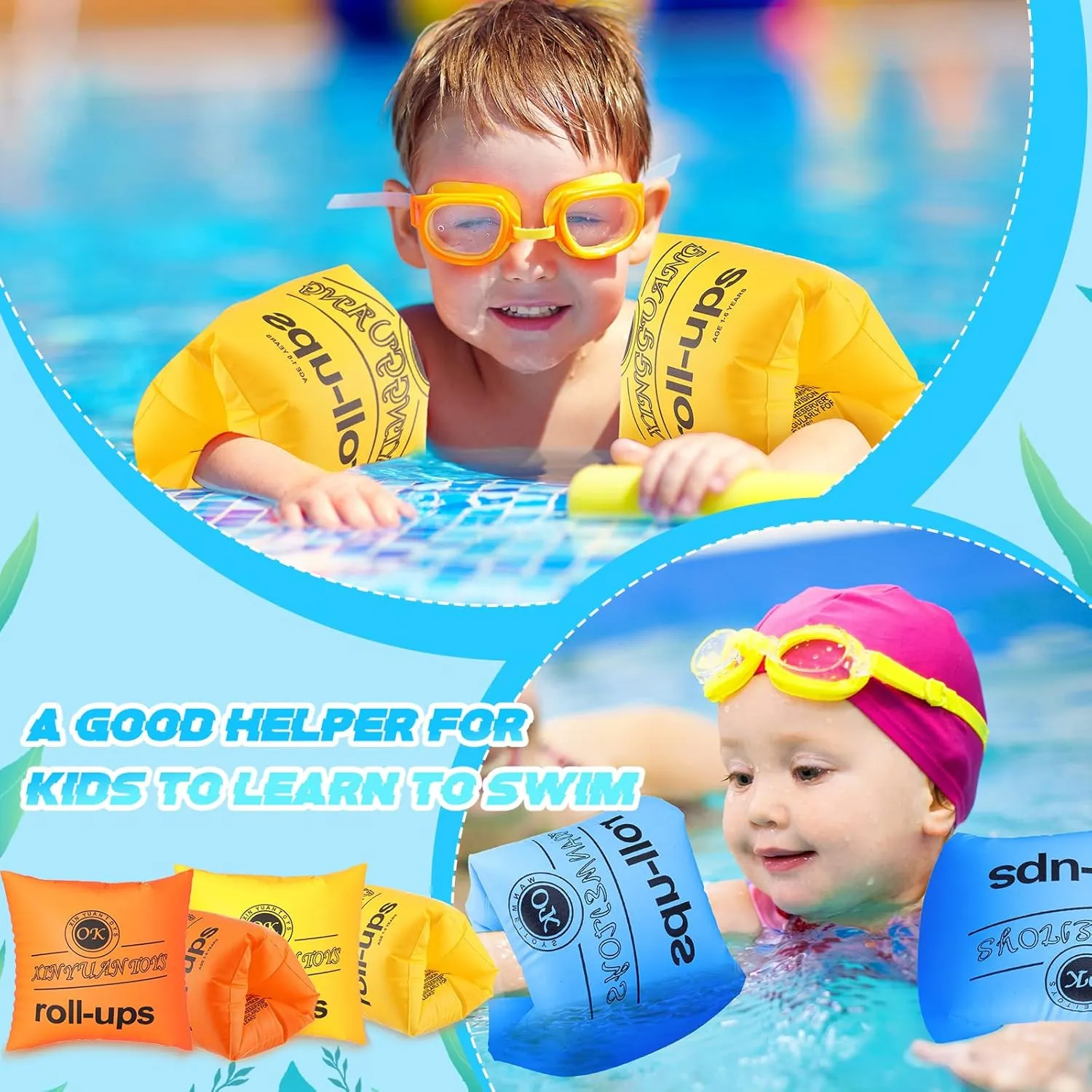 Outus Arm Floaties Kids PVC Arm Floaties Inflatable Swim Arm Bands Adjustable Swimming Water Wings Floater Sleeves Pool Inflatable Swimming Rings for Adults Kids Children Toddler, 4 Colors