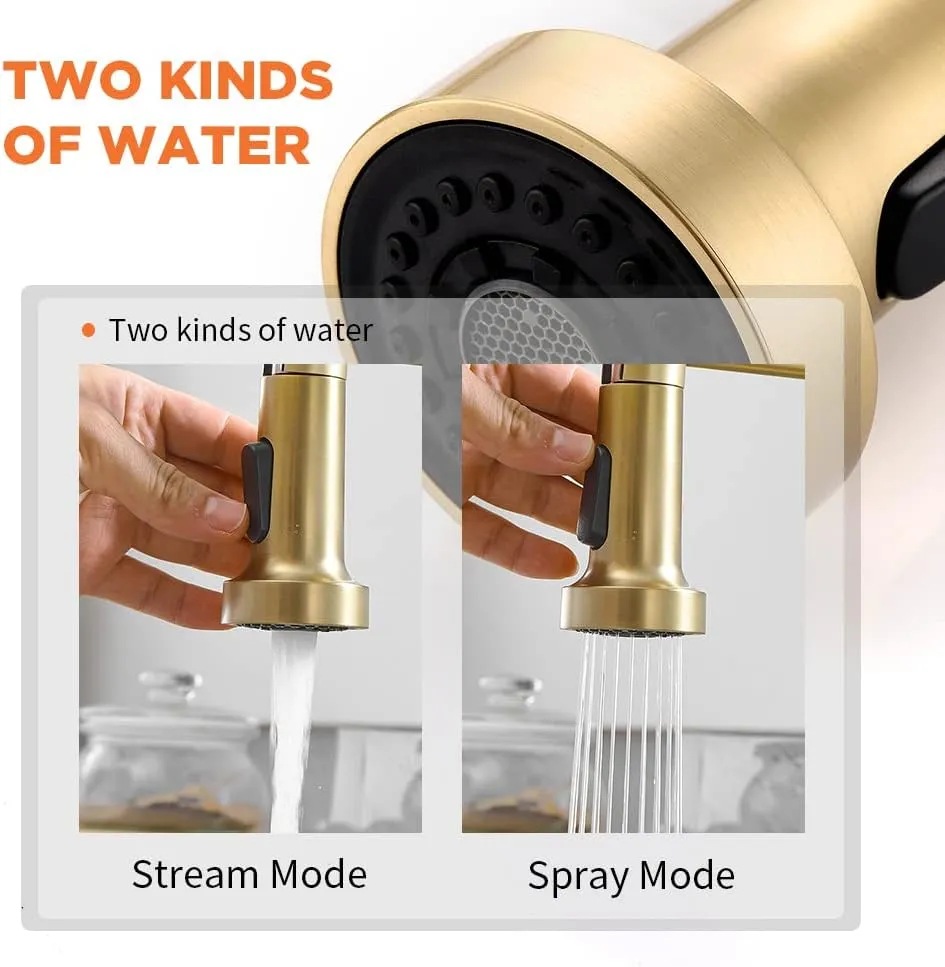 OWOFAN Kitchen Faucets with Pull Down Sprayer 304 Stainless Steel Industrial Single Handle One Hole Faucet for Farmhouse Camper Laundry Utility Rv Wet Bar Sinks Gold 9009K
