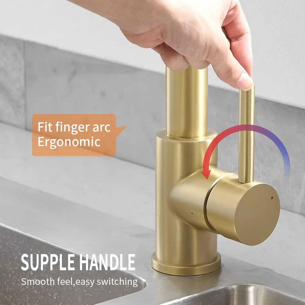 OWOFAN Kitchen Faucets with Pull Down Sprayer 304 Stainless Steel Industrial Single Handle One Hole Faucet for Farmhouse Camper Laundry Utility Rv Wet Bar Sinks Gold 9009K