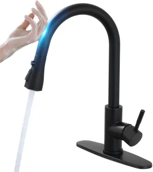 OWOFAN Touch on Kitchen Faucet Smart Kitchen Sink Faucet with Pull Down Sprayer Kitchen Bar Sink Faucet Stainless Steel Black 68-1068R